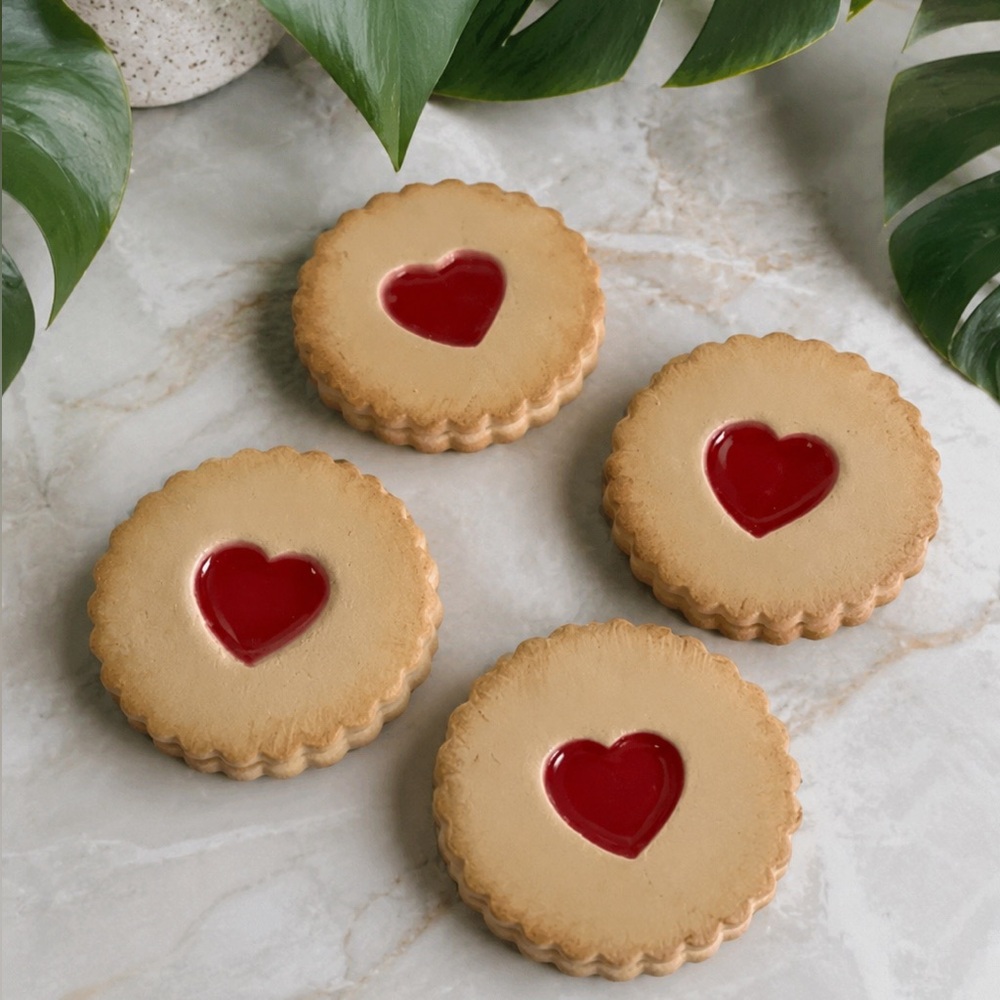 NWT Linzer Cookie Coasters – 2-Layer Platform Style – Set of 4 – Beige